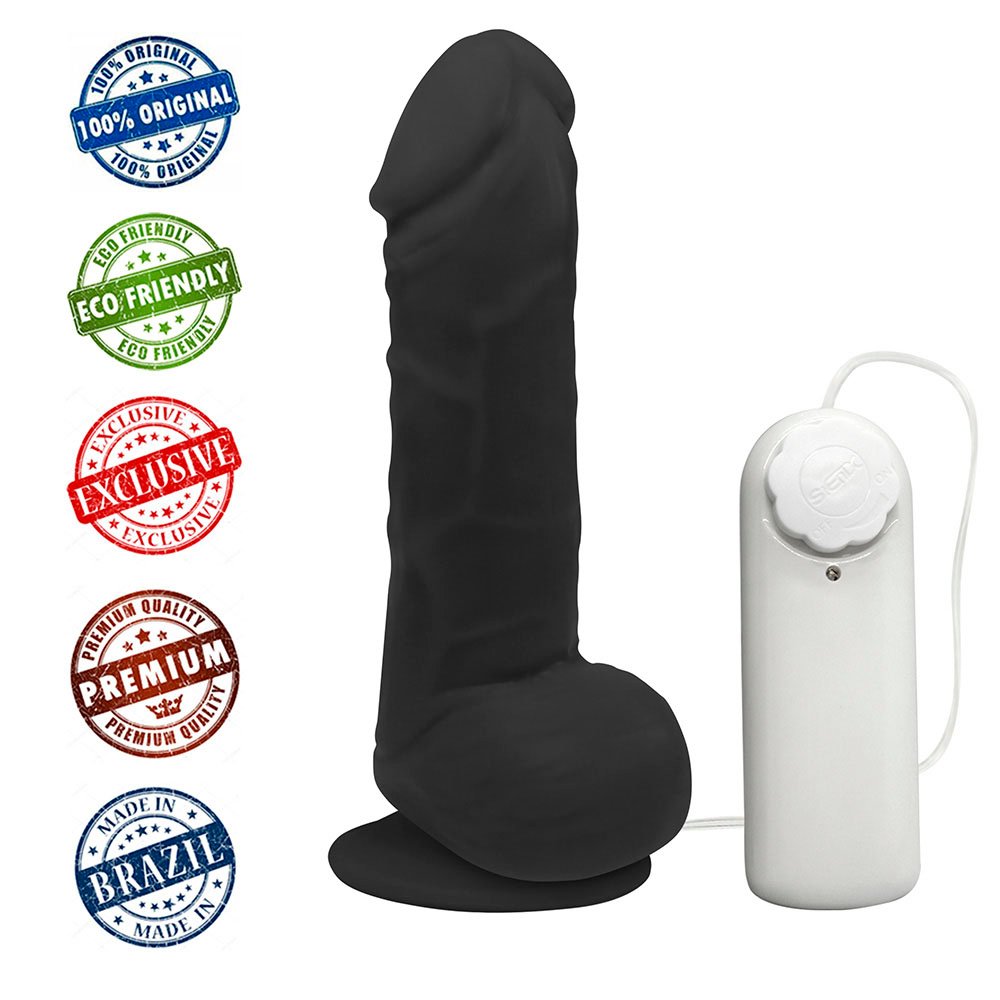 Pênis de Borracha Hefesto com Escroto, Vibrador e Ventosa 17 x 4cm Preto | Foto 05