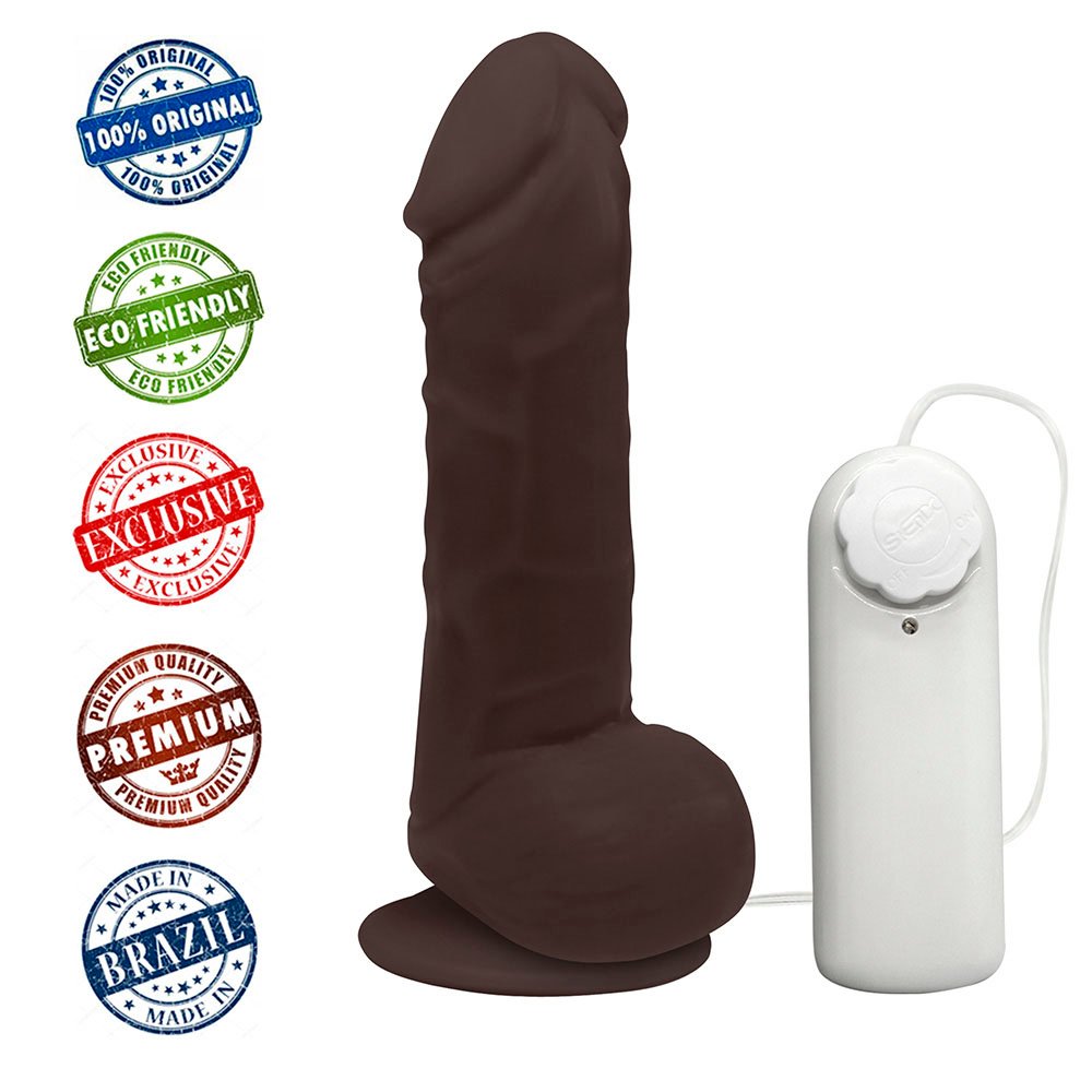 Pênis de Borracha Hefesto com Escroto, Vibrador e Ventosa 17 x 4cm Marrom | Foto 05