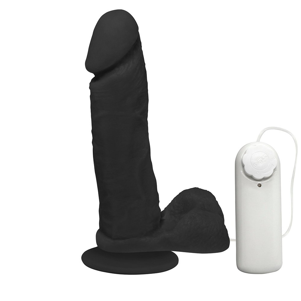 Pênis de Borracha Dionísio com Escroto, Vibrador e Ventosa 19 x 4,5cm Preto | Foto 01