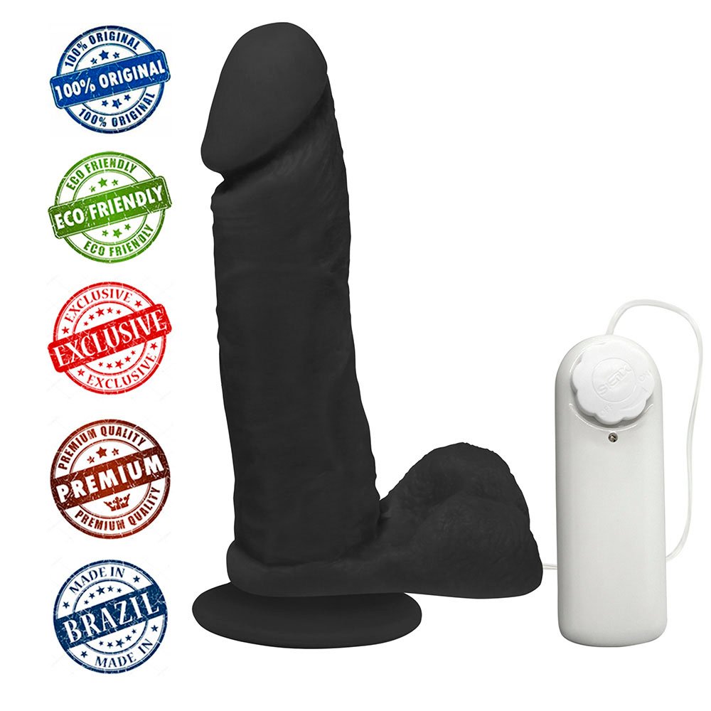 Pênis de Borracha Dionísio com Escroto, Vibrador e Ventosa 19 x 4,5cm Preto | Foto 05