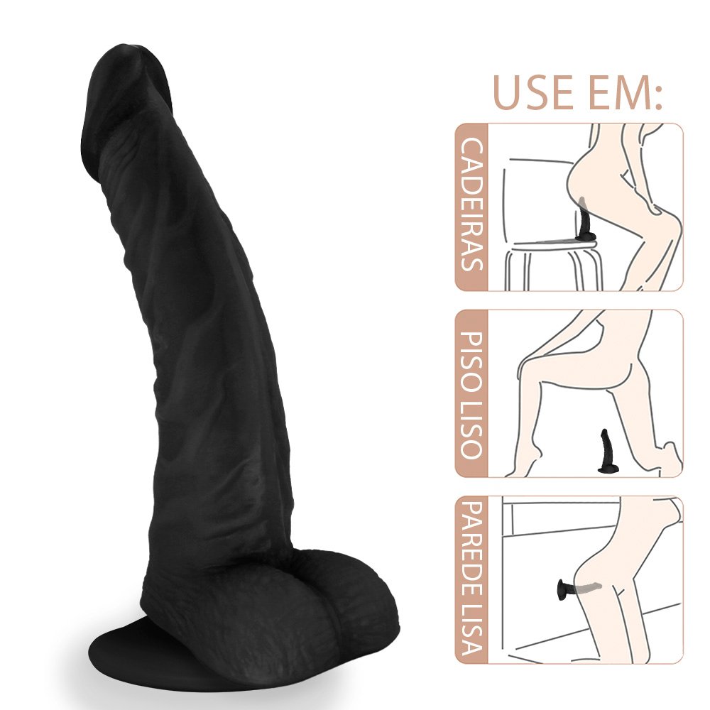 P�nis de Borracha Poseidon com Escroto e Ventosa 20 x 4cm Preto | Foto 04