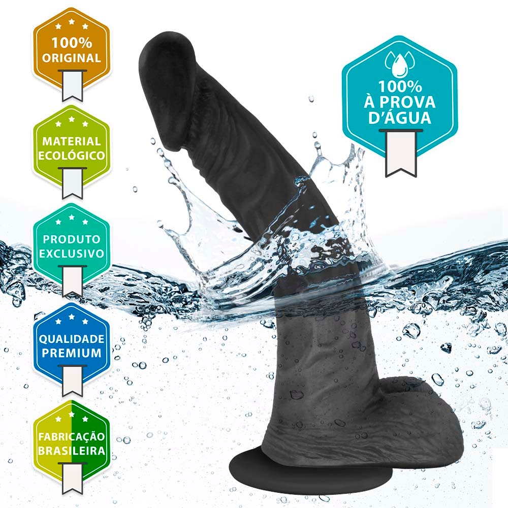 P�nis de Borracha Poseidon com Escroto e Ventosa 20 x 4cm Preto | Foto 05