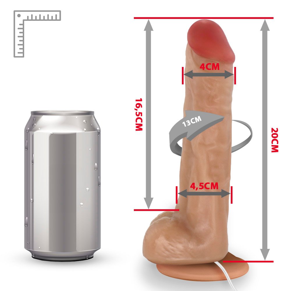 Pênis de Borracha Eros com Escroto, Vibrador e Ventosa 20 x 4,5cm Bege | Foto 06