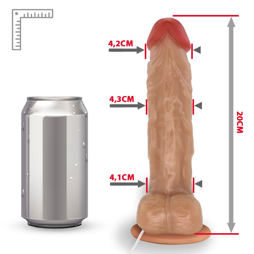 Pênis de Borracha Eros com Escroto, Vibrador e Ventosa 20 x 4,5cm Bege | Foto 07