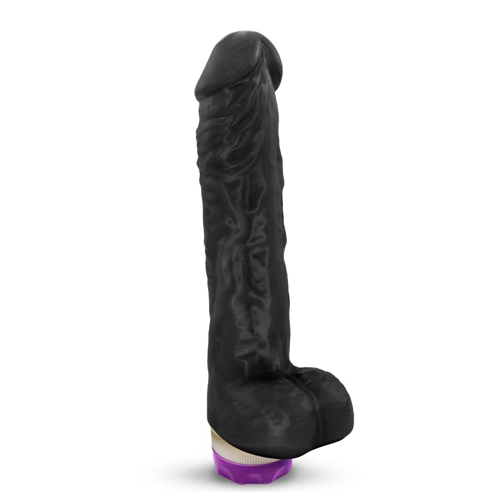 Pênis de Borracha Eros com Escroto e Vibrador 20 x 4,5cm Preto | Foto 04