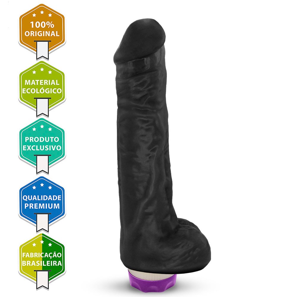 Pênis de Borracha Eros com Escroto e Vibrador 20 x 4,5cm Preto | Foto 05