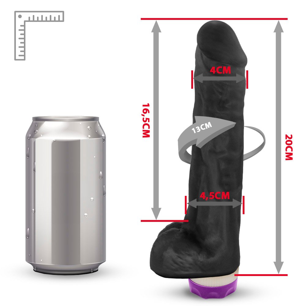 Pênis de Borracha Eros com Escroto e Vibrador 20 x 4,5cm Preto | Foto 06