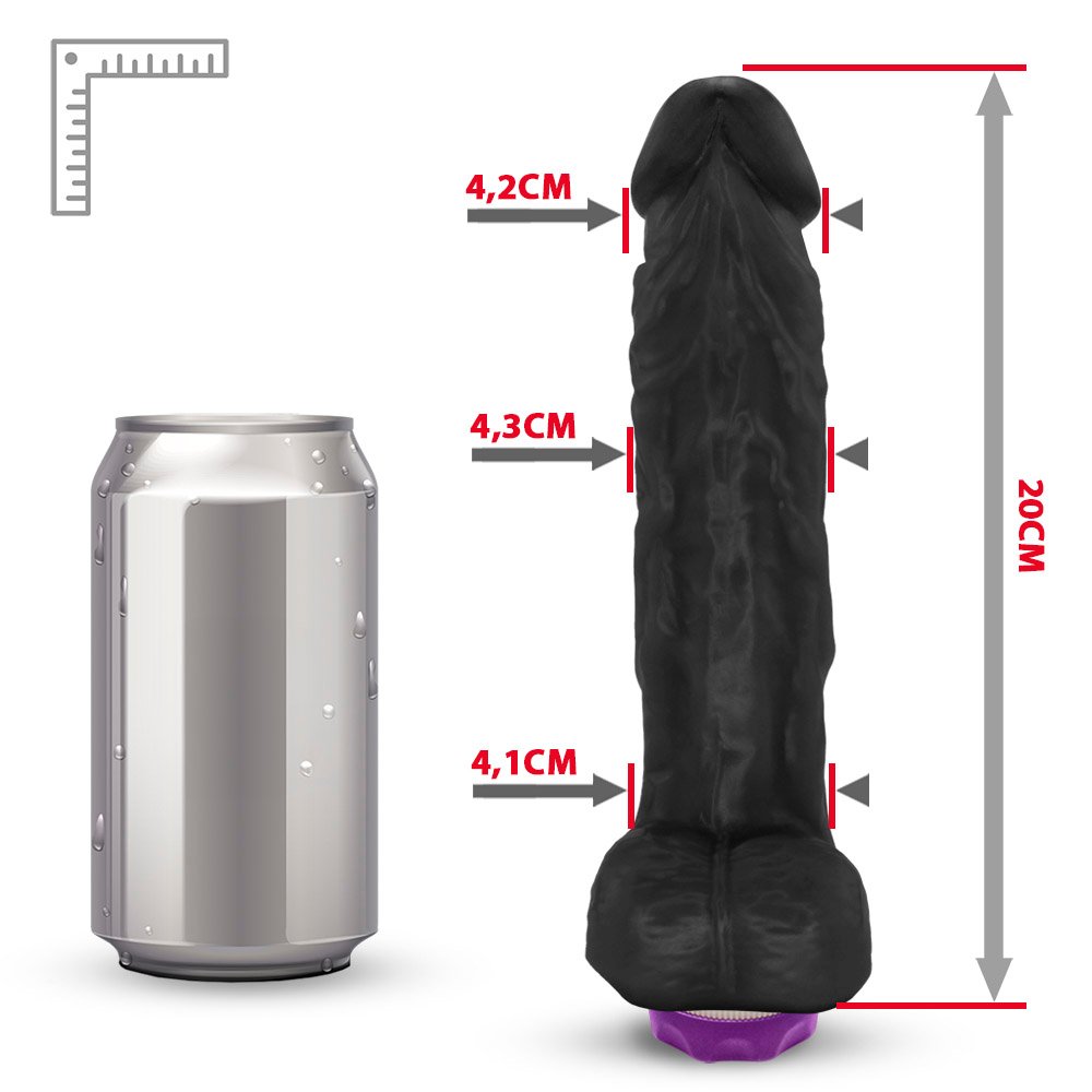 Pênis de Borracha Eros com Escroto e Vibrador 20 x 4,5cm Preto | Foto 07