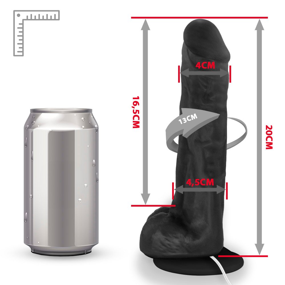 Pênis de Borracha Eros com Escroto, Vibrador e Ventosa 20 x 4,5cm Preto | Foto 06