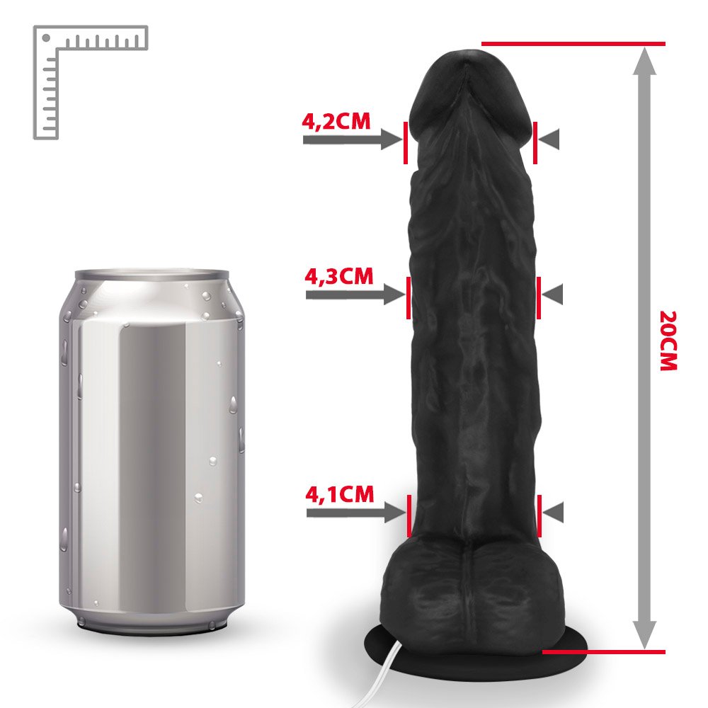 Pênis de Borracha Eros com Escroto, Vibrador e Ventosa 20 x 4,5cm Preto | Foto 07