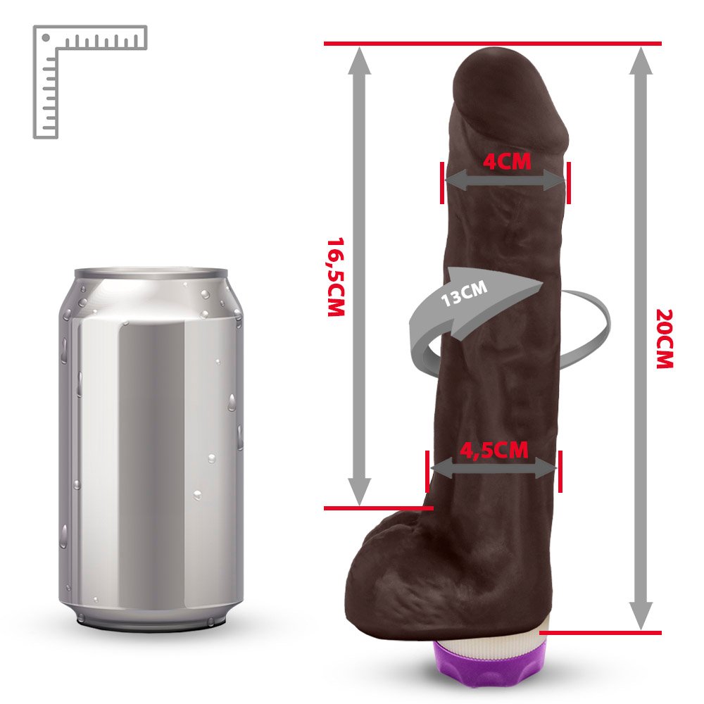 Pênis de Borracha Eros com Escroto e Vibrador 20 x 4,5cm Marrom | Foto 06