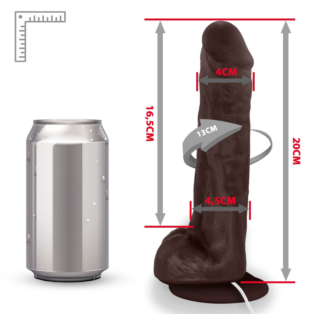 Pênis de Borracha Eros com Escroto, Vibrador e Ventosa 20 x 4,5cm Marrom | Foto 06