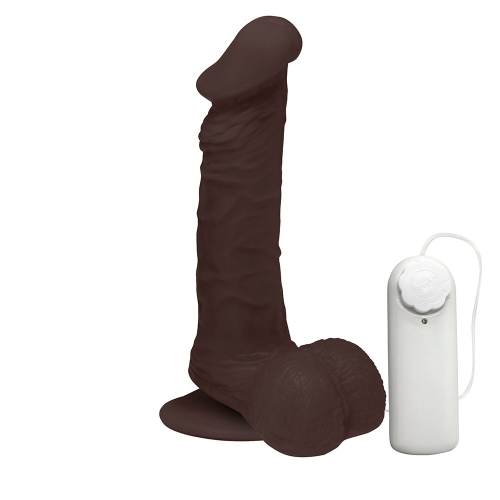 Pênis de Borracha Zeus com Escroto, Vibrador e Ventosa 20 x 4,5cm Marrom | Foto 01
