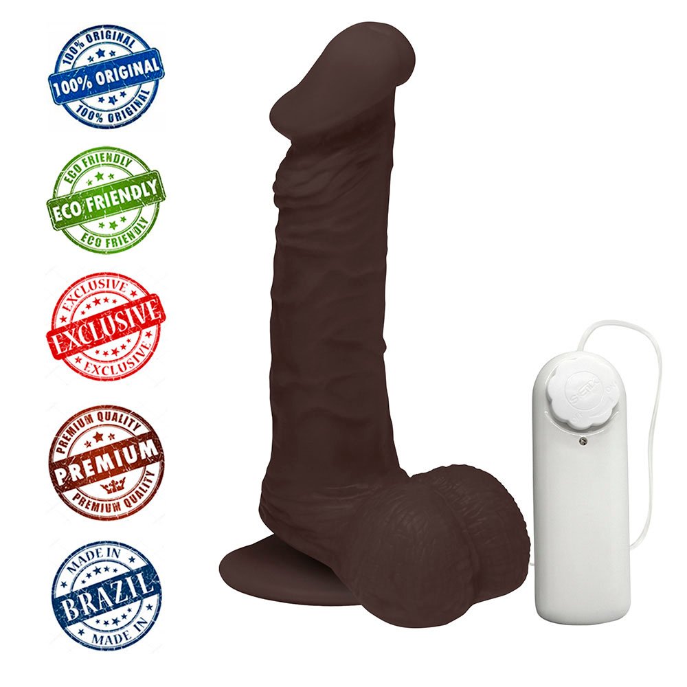 Pênis de Borracha Zeus com Escroto, Vibrador e Ventosa 20 x 4,5cm Marrom | Foto 05