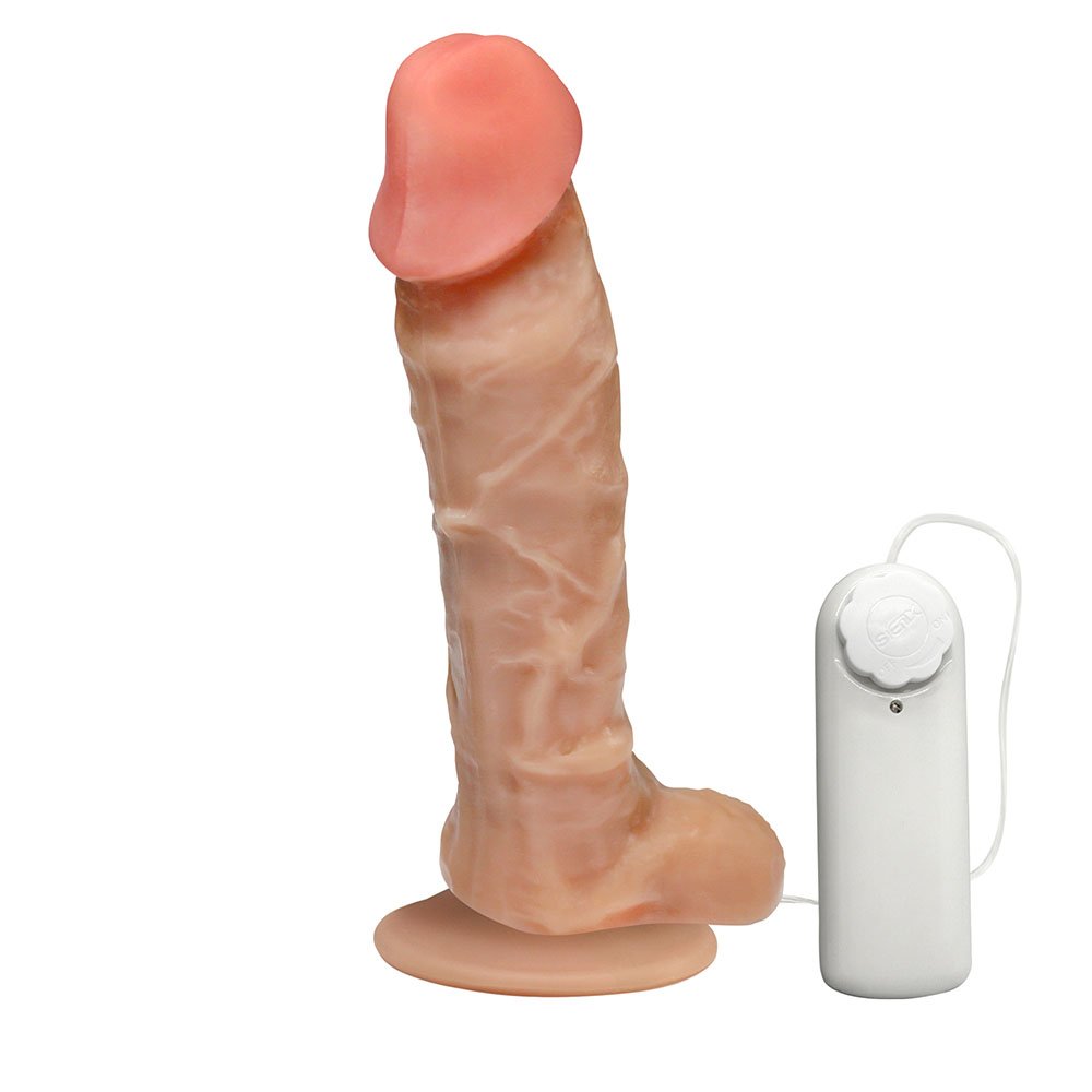 Pênis de Borracha Apolo com Escroto, Vibrador e Ventosa 20,5 x 4,5cm Bege | Foto 03