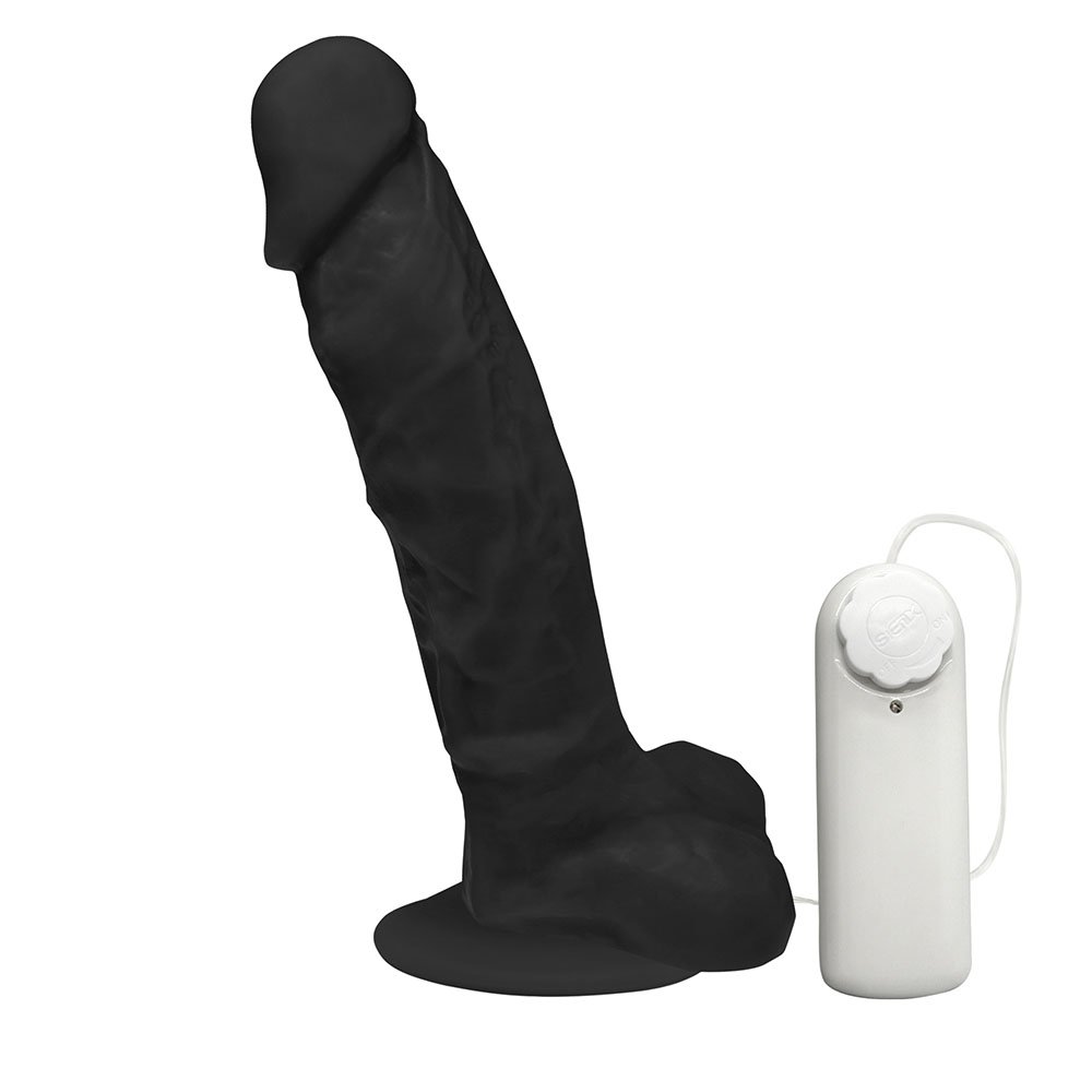 Pênis de Borracha Apolo com Escroto, Vibrador e Ventosa 20,5 x 4,5cm Preto | Foto 02