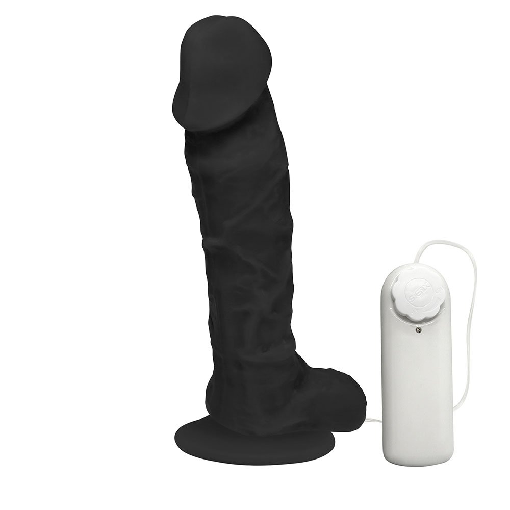 Pênis de Borracha Apolo com Escroto, Vibrador e Ventosa 20,5 x 4,5cm Preto | Foto 03