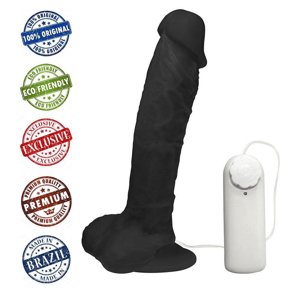 Pênis de Borracha Apolo com Escroto, Vibrador e Ventosa 20,5 x 4,5cm Preto | Foto 05