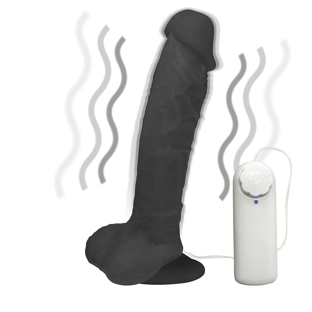 Pênis de Borracha Apolo com Escroto, Vibrador e Ventosa 20,5 x 4,5cm Preto | Foto 06