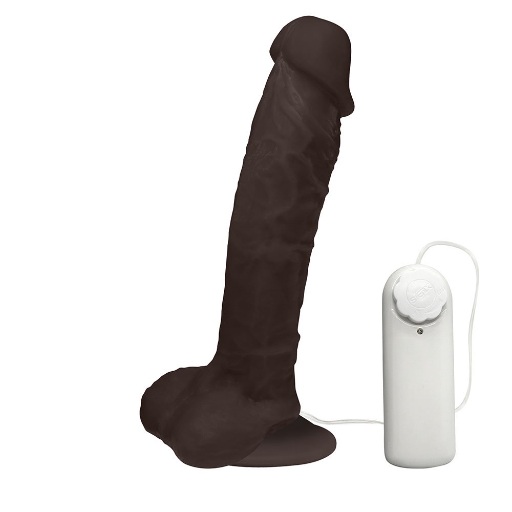 Pênis de Borracha Apolo com Escroto, Vibrador e Ventosa 20,5 x 4,5cm Marrom | Foto 01