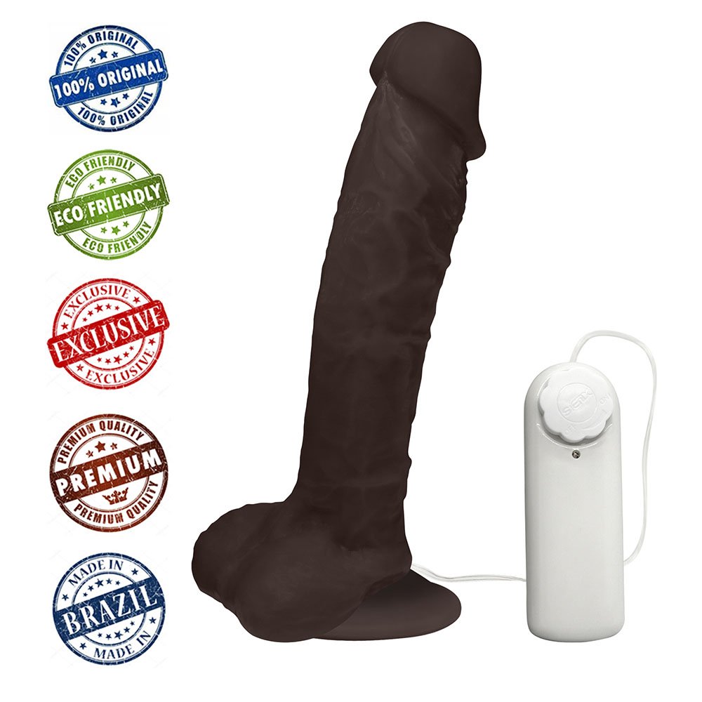 Pênis de Borracha Apolo com Escroto, Vibrador e Ventosa 20,5 x 4,5cm Marrom | Foto 05