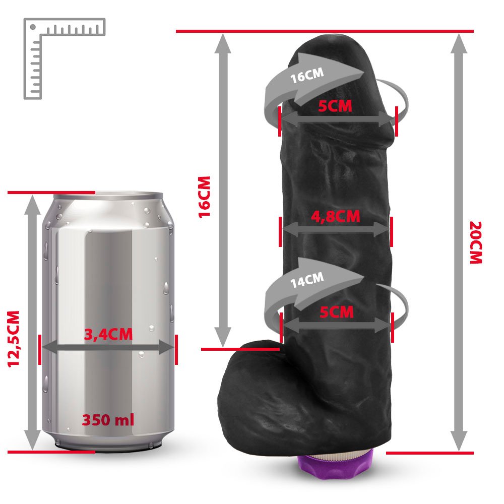 Pênis de Borracha Crono com Escroto e Vibrador 20 x 5cm Preto | Foto 06