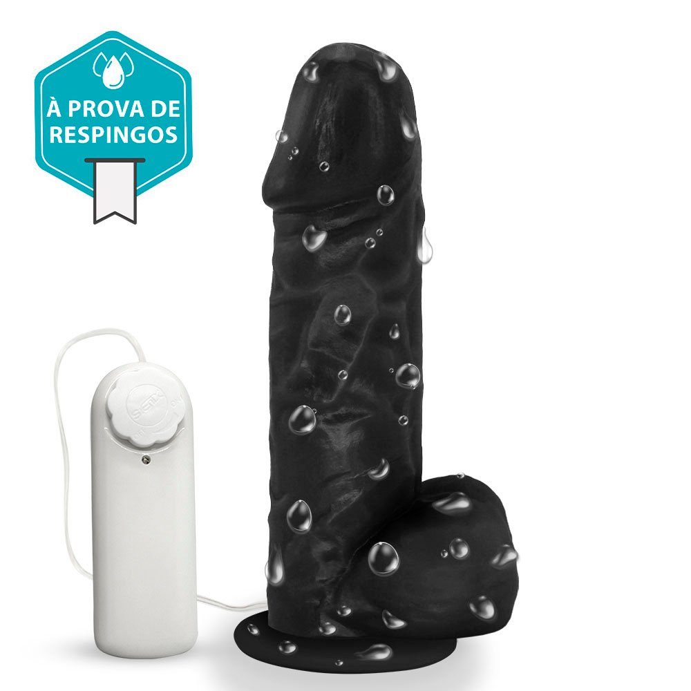 Pênis de Borracha Crono com Escroto, Vibrador e Ventosa 20 x 5cm Preto | Foto 05