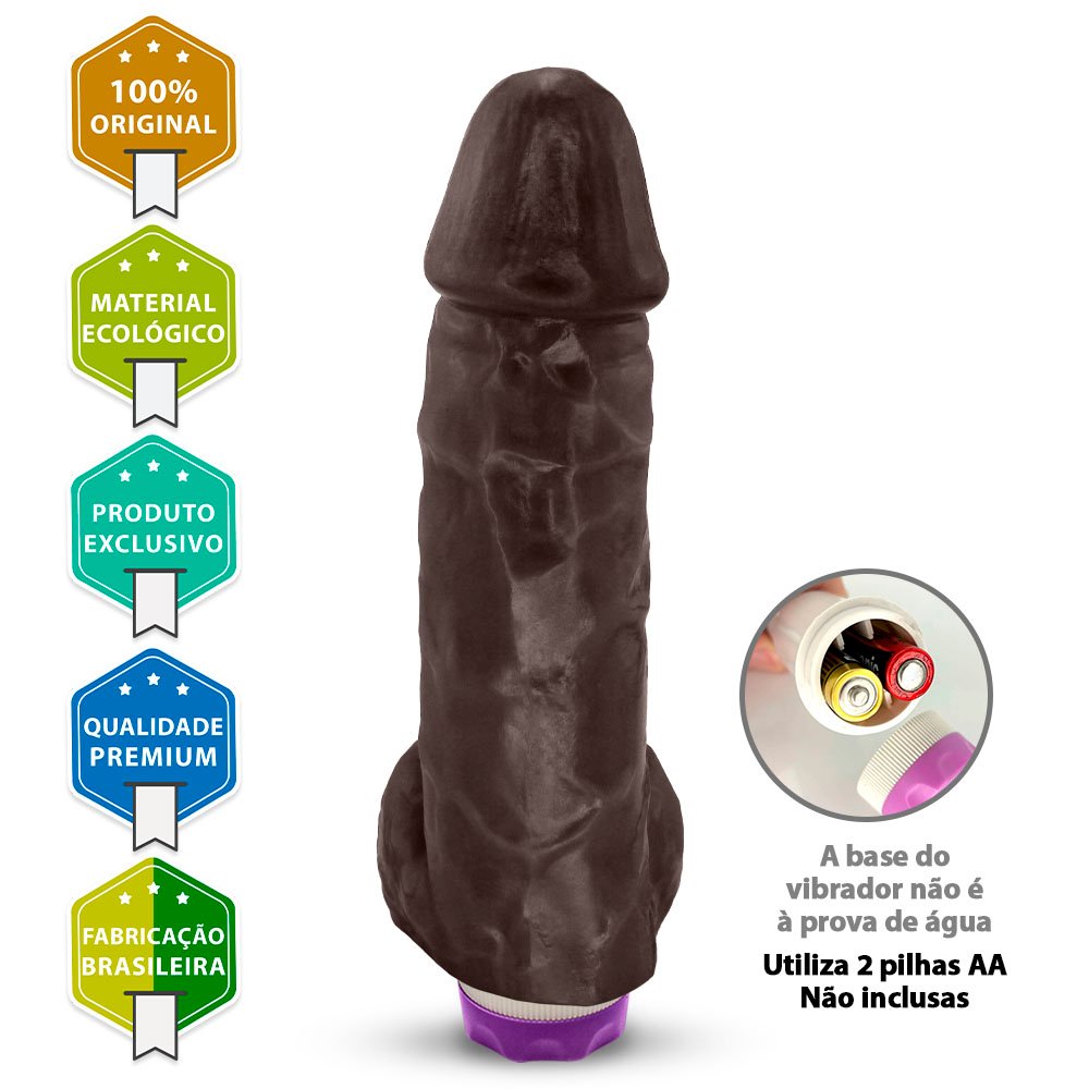 Pênis de Borracha Crono com Escroto e Vibrador 20 x 5cm Marrom | Foto 03