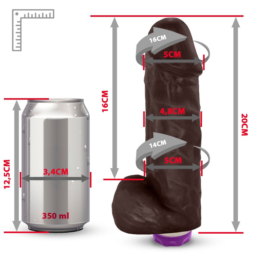 Pênis de Borracha Crono com Escroto e Vibrador 20 x 5cm Marrom | Foto 06