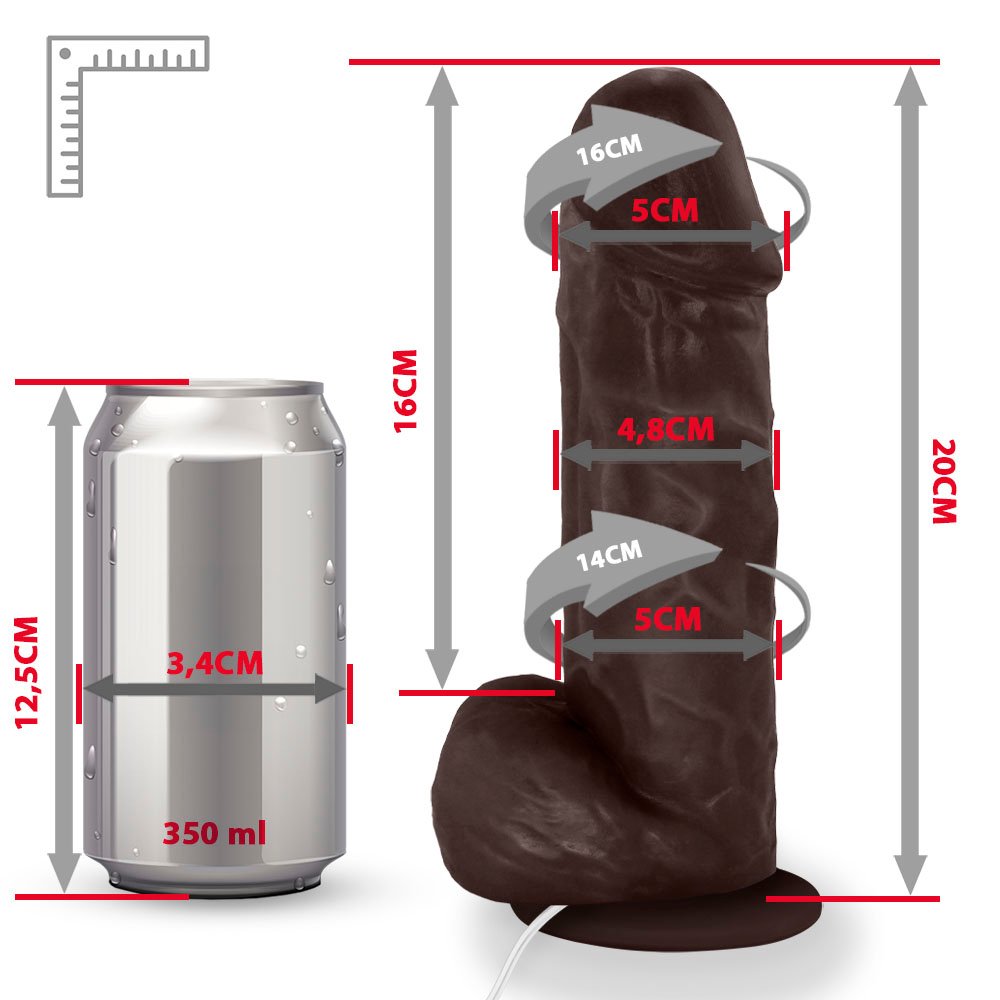 Pênis de Borracha Crono com Escroto, Vibrador e Ventosa 20 x 5cm Marrom | Foto 06