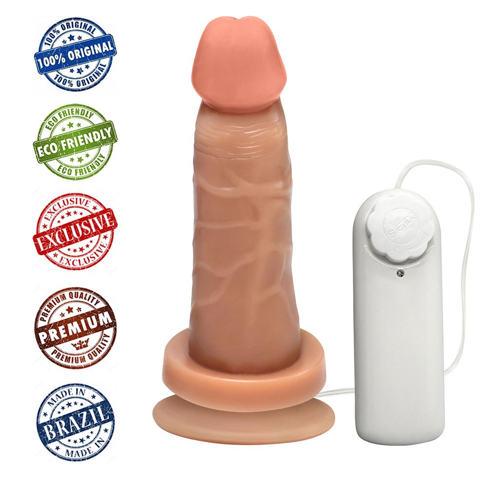Pênis de Borracha Mimo com Vibrador e Ventosa 13,5 x 4cm Bege | Foto 05