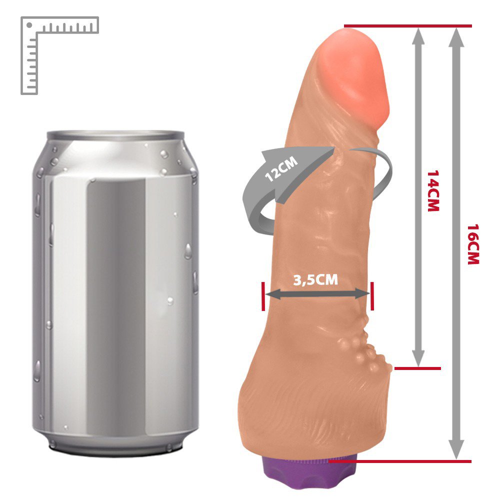 Pênis com Escroto e Vibrador 10 Velocidades Recarregável Massageador 16 x 3,5cm Bege | Foto 06