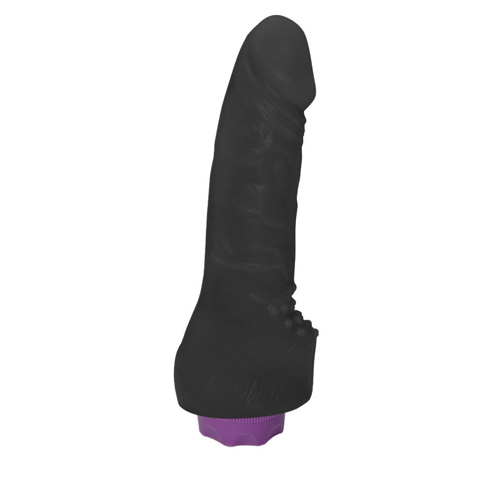 Pênis com Escroto e Vibrador 10 Velocidades Recarregável Massageador 16 x 3,5cm Preto | Foto 02