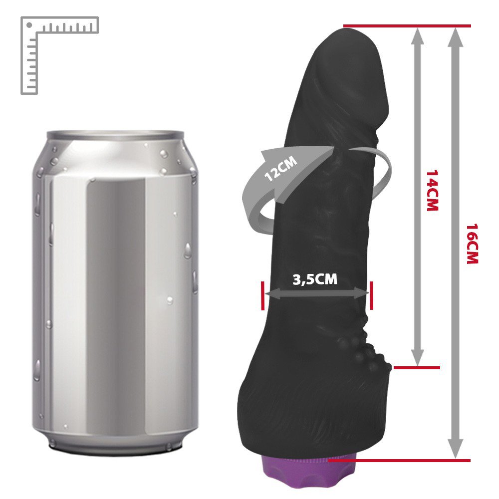 Pênis com Escroto e Vibrador 10 Velocidades Recarregável Massageador 16 x 3,5cm Preto | Foto 06
