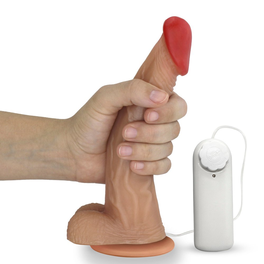 Pênis de Borracha Poseidon com Escroto Vibrador e Ventosa 20 x 4cm Bege | Foto 01