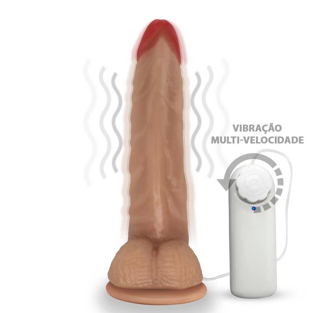 Pênis de Borracha Poseidon com Escroto Vibrador e Ventosa 20 x 4cm Bege | Foto 02