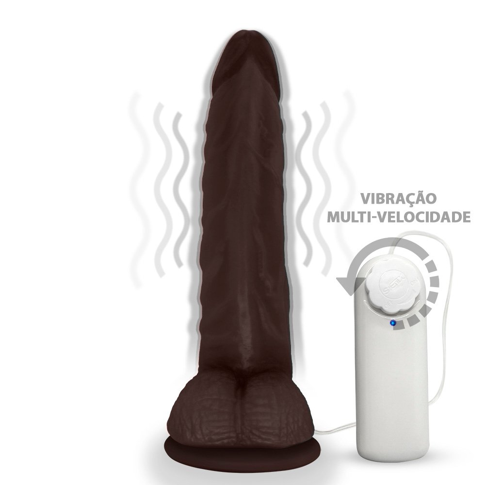 Pênis de Borracha Poseidon com Escroto Vibrador e Ventosa 20 x 4cm Marrom | Foto 02