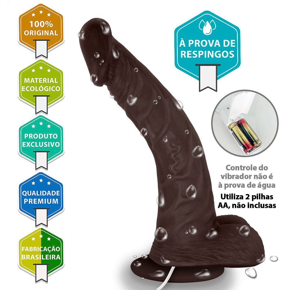 Pênis de Borracha Poseidon com Escroto Vibrador e Ventosa 20 x 4cm Marrom | Foto 05