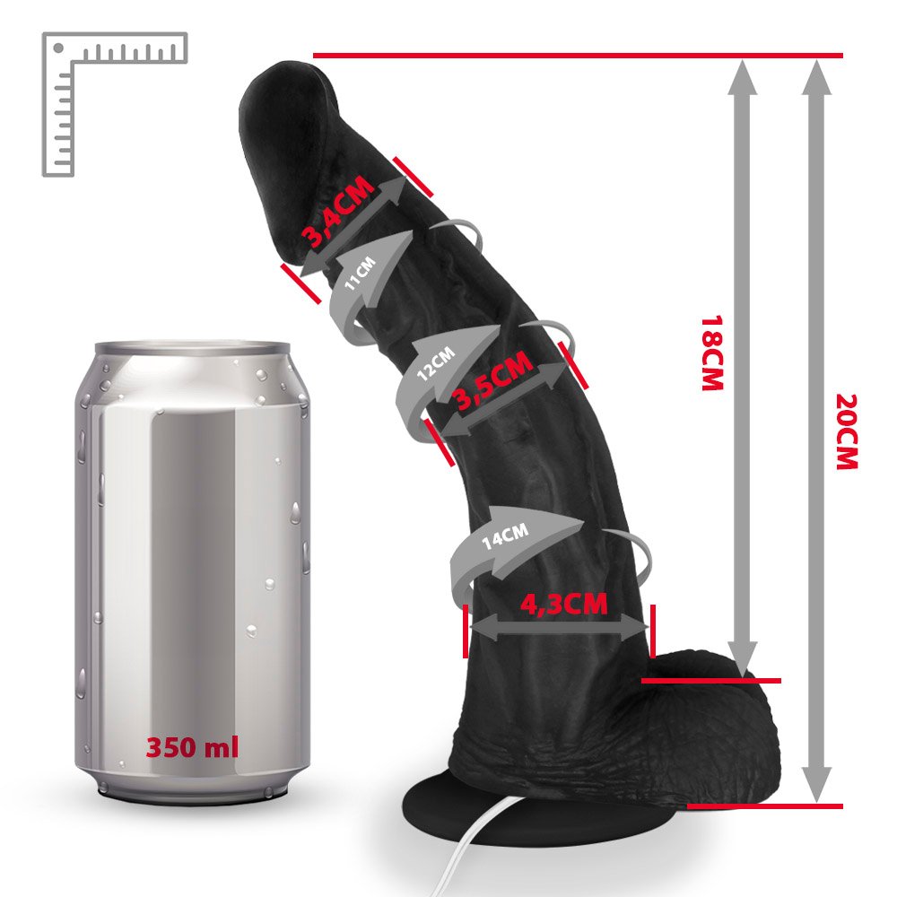 Pênis de Borracha Poseidon com Escroto Vibrador e Ventosa 20 x 4cm Preto | Foto 06