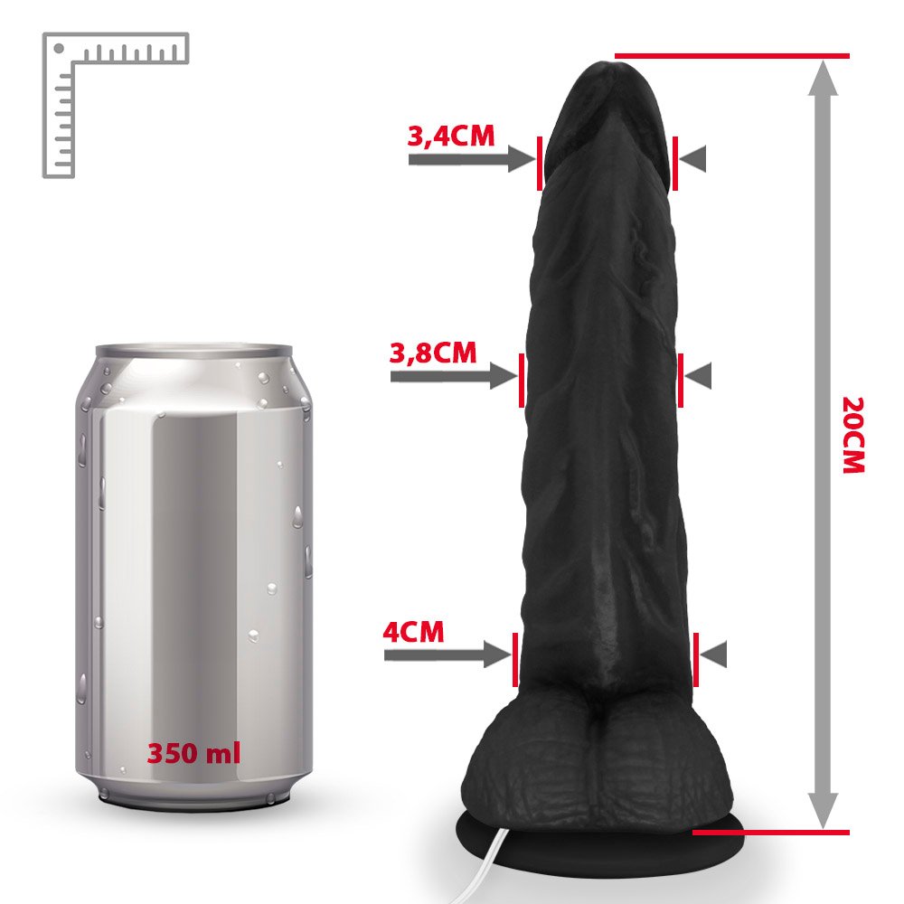 Pênis de Borracha Poseidon com Escroto Vibrador e Ventosa 20 x 4cm Preto | Foto 07