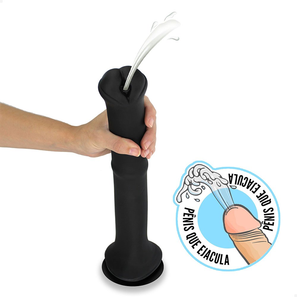 Pênis Gigante e Grosso Flexível Jamanta que Ejacula 34,5 x 5,8cm Preto | Foto 01