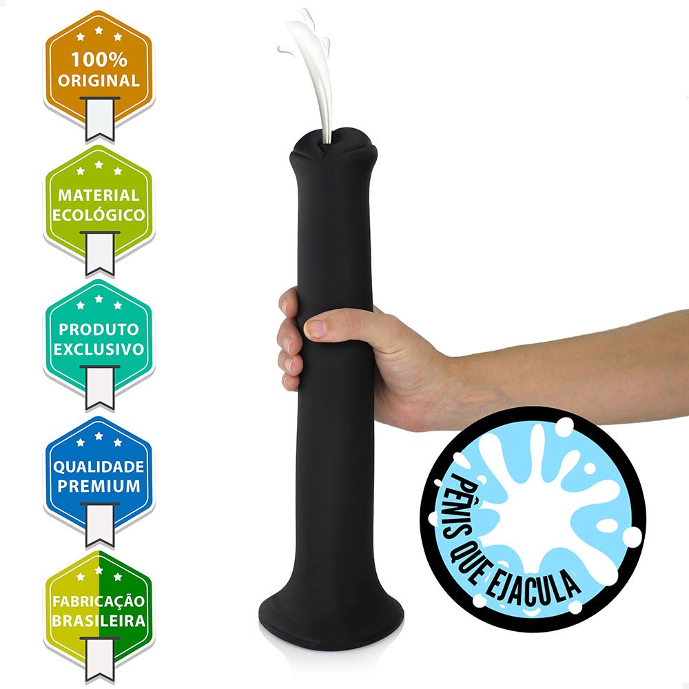 Pênis Gigante e Grosso Flexível Jamanta que Ejacula 34,5 x 5,8cm Preto | Foto 05