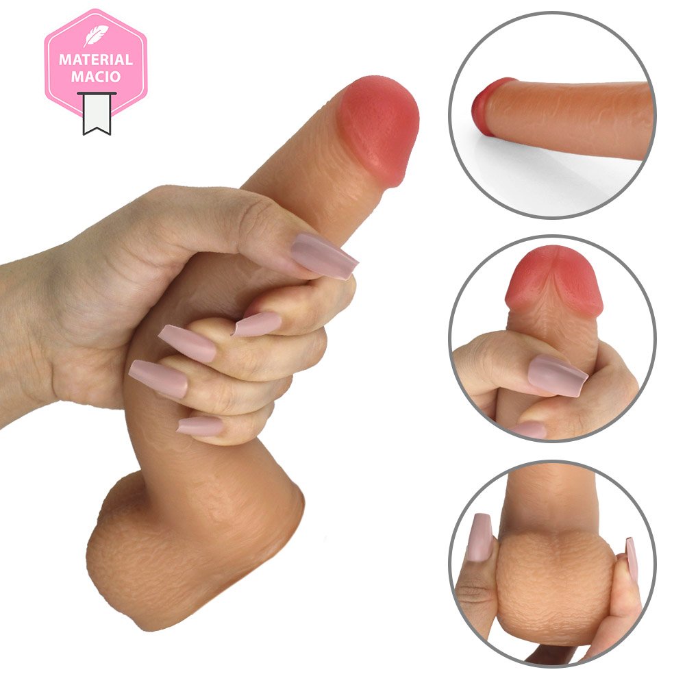 Pênis Realístico com Escroto Mike - Dildo em PVC Flexível 19x3,5cm Bege | Foto 08
