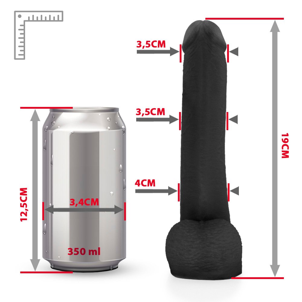 P�nis Real�stico com Escroto Mike - Dildo em PVC Flex�vel 19x3,5cm Preto | Foto 07