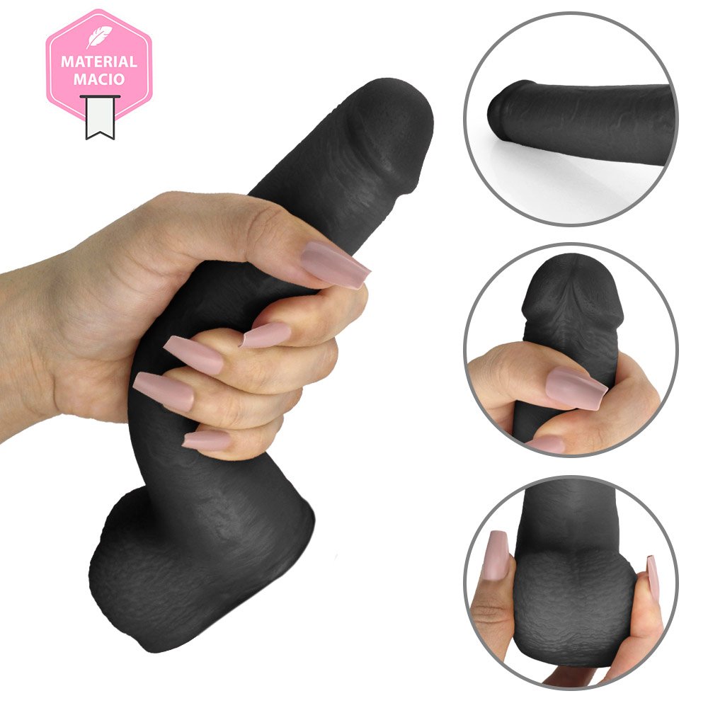 P�nis Real�stico com Escroto Mike - Dildo em PVC Flex�vel 19x3,5cm Preto | Foto 08