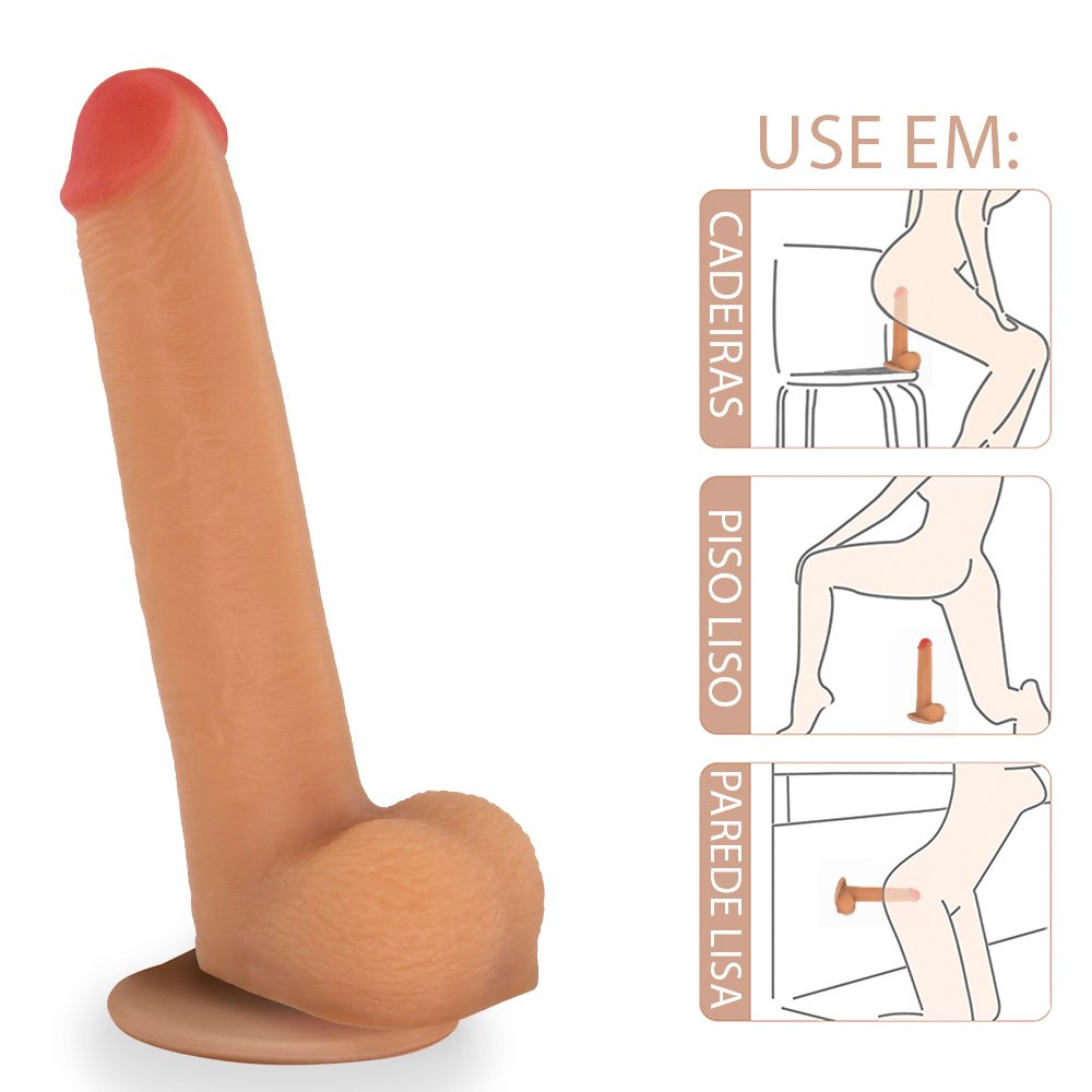 P�nis Real�stico com Escroto e Ventosa Mike - Dildo em PVC Flex�vel 19x3,5cm Bege | Foto 04
