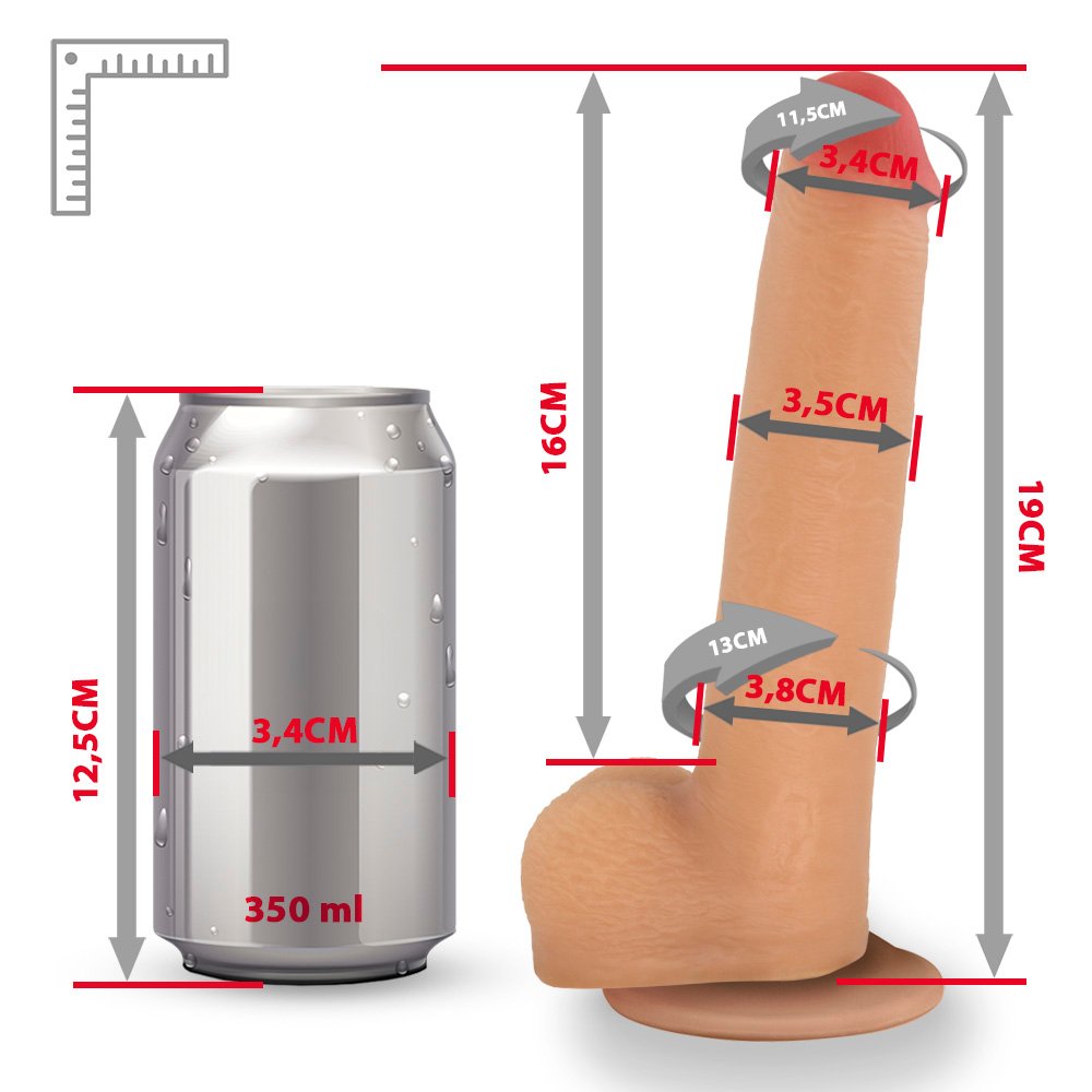 P�nis Real�stico com Escroto e Ventosa Mike - Dildo em PVC Flex�vel 19x3,5cm Bege | Foto 06