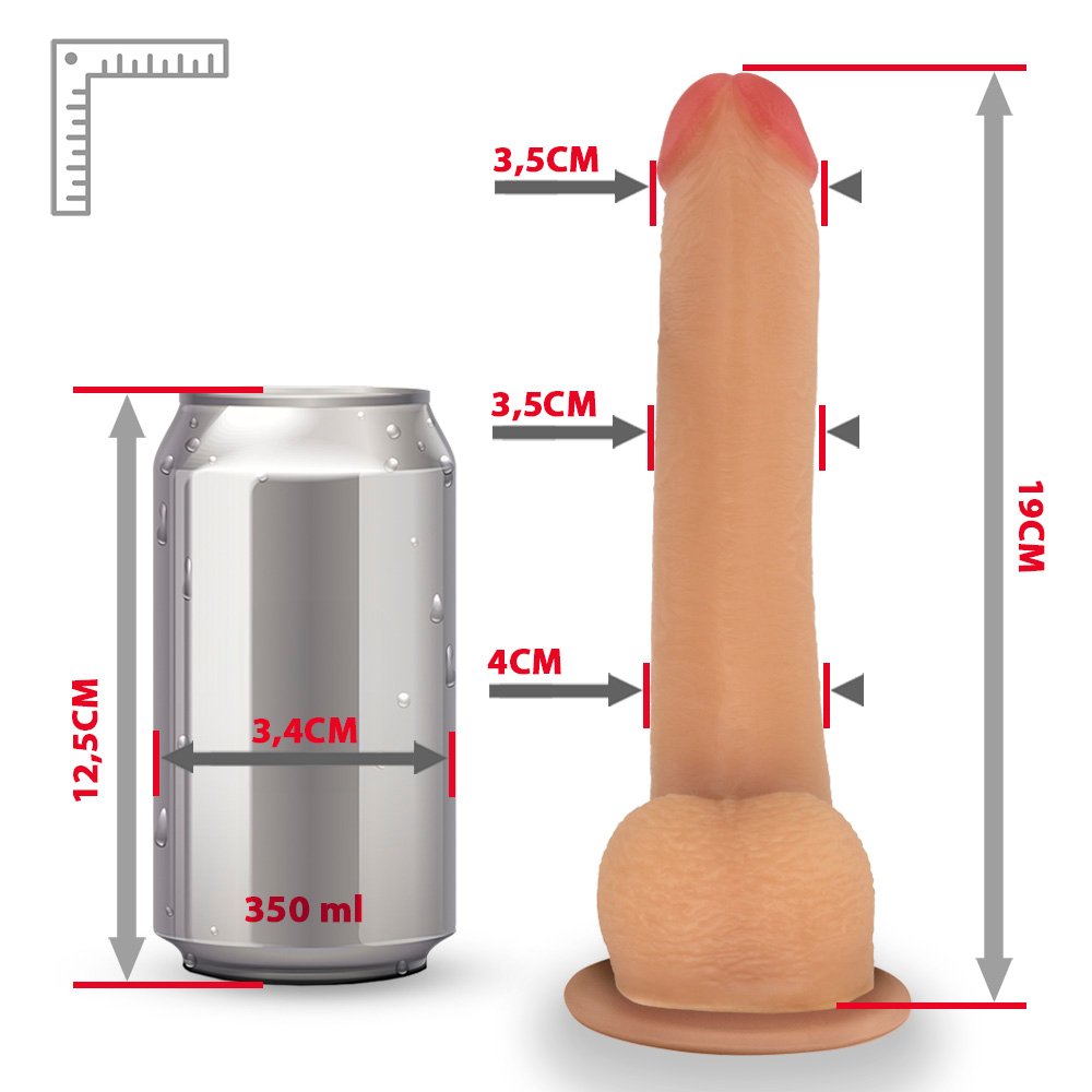P�nis Real�stico com Escroto e Ventosa Mike - Dildo em PVC Flex�vel 19x3,5cm Bege | Foto 07