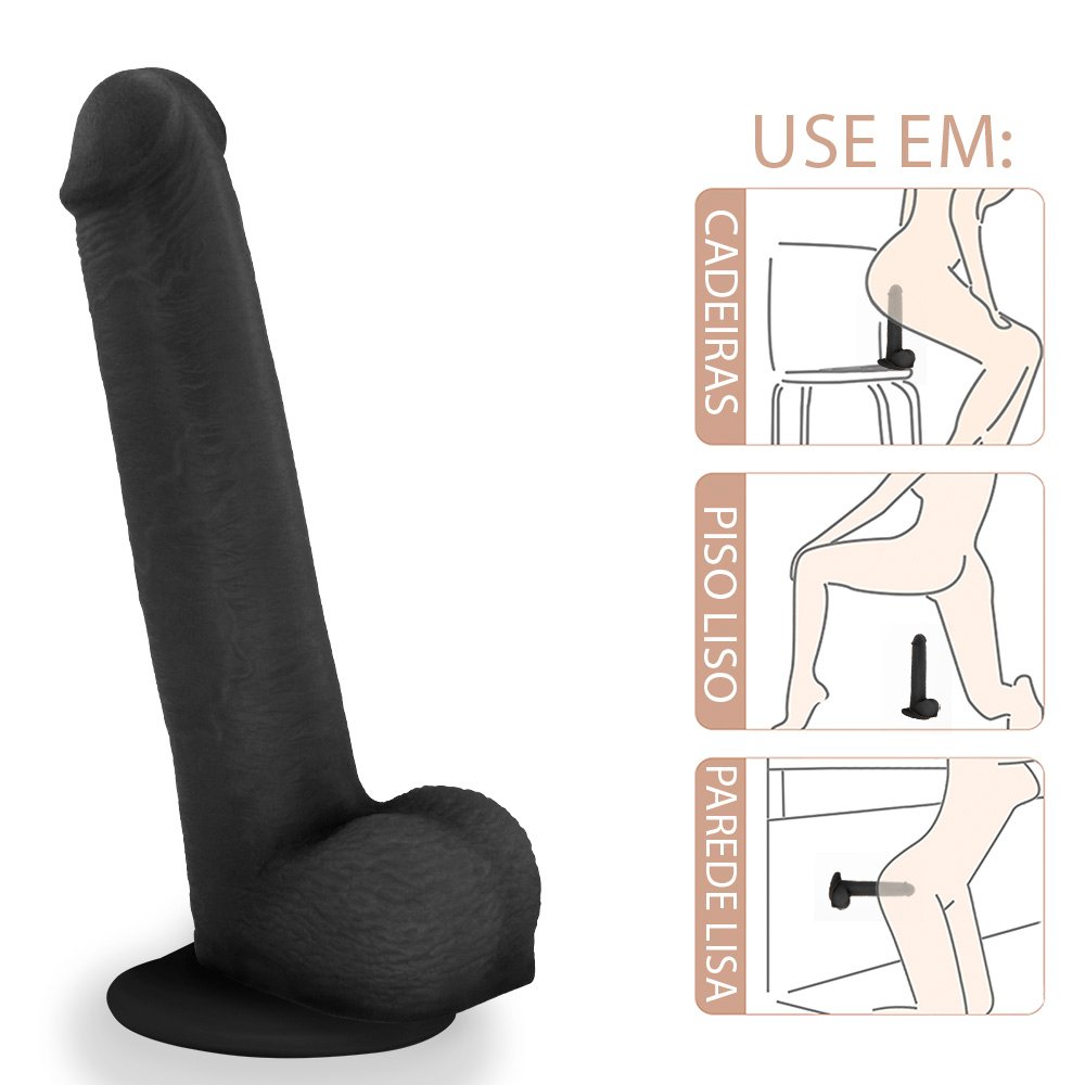 Pênis Realístico com Escroto e Ventosa Mike - Dildo em PVC Flexível 19x3,5cm Preto | Foto 04