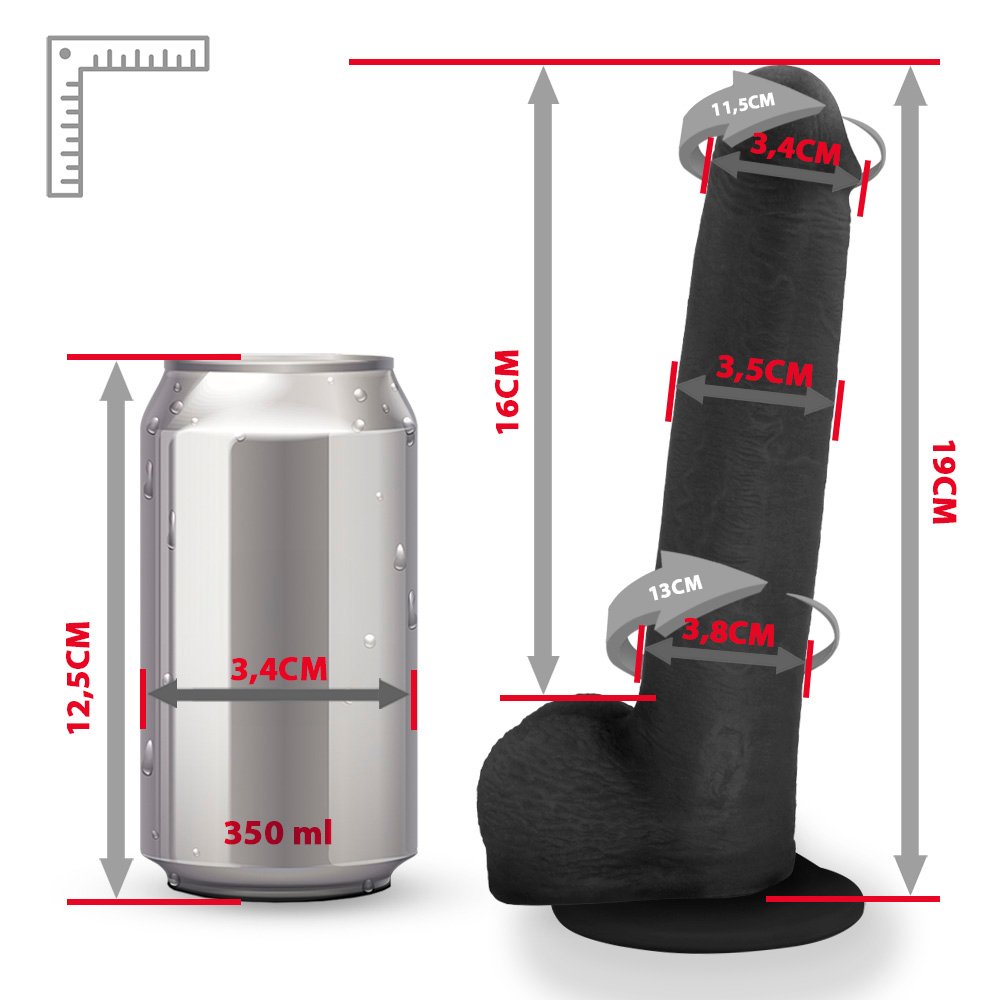 Pênis Realístico com Escroto e Ventosa Mike - Dildo em PVC Flexível 19x3,5cm Preto | Foto 06